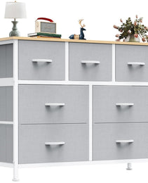 Tall Dresser Fabric Storage Tower ,Wooden Top For Kid Room, Closet, Entryway, Nursery