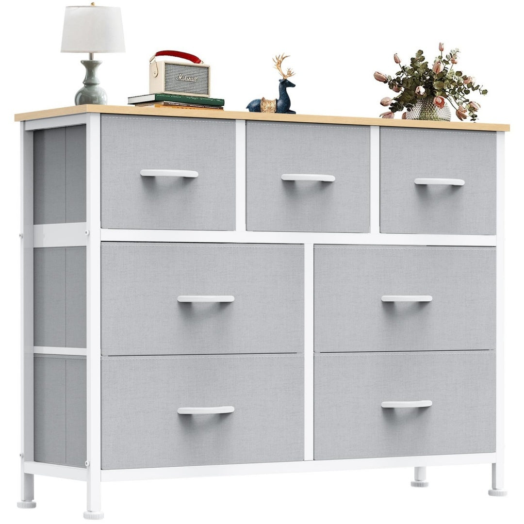 Tall Dresser Fabric Storage Tower ,Wooden Top For Kid Room, Closet, Entryway, Nursery