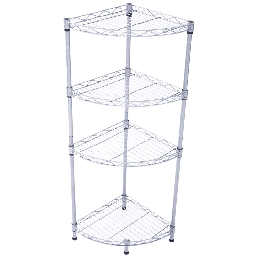 4-Tier Corner Storage Shelves, Wire Shelving Unit, Metal Shelf, Steel Storage Rack For Laundry Bathroom Kitchen Silver