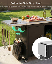 K&K 76.6  Outdoor Large Grill Cart With Storage Cabinet, Outdoor Kitchen Island With Steel Drop Leaf For Large Big Green Egg, Outdoor Grill Table With Adjustable Shelf & Hooks & Bottle Opener For BBQ