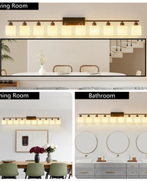 10 Light Bathroom Vanity Lights Over Mirror, 65.4 Inch Black Vanity Lights Fixtures With White Glass Shades Matte Black Modern Vanity Lights Black Bathroom Wall Lighting For Mirror Bedroom