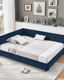 Full Size Upholstered Tufted  Bed Frame, Sofa Bed Frame With Comfortable Backrest And Armrests, Full Size Bed For Bedroom, Living Room,Velvet, Dark Blue 80.5x59x30.5