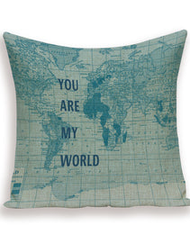 New Retro Toss Pillow Case European World Map Cushion Cover Seat Sofa Covers Morocco Linen House Home Decor Throw Pillows Cases