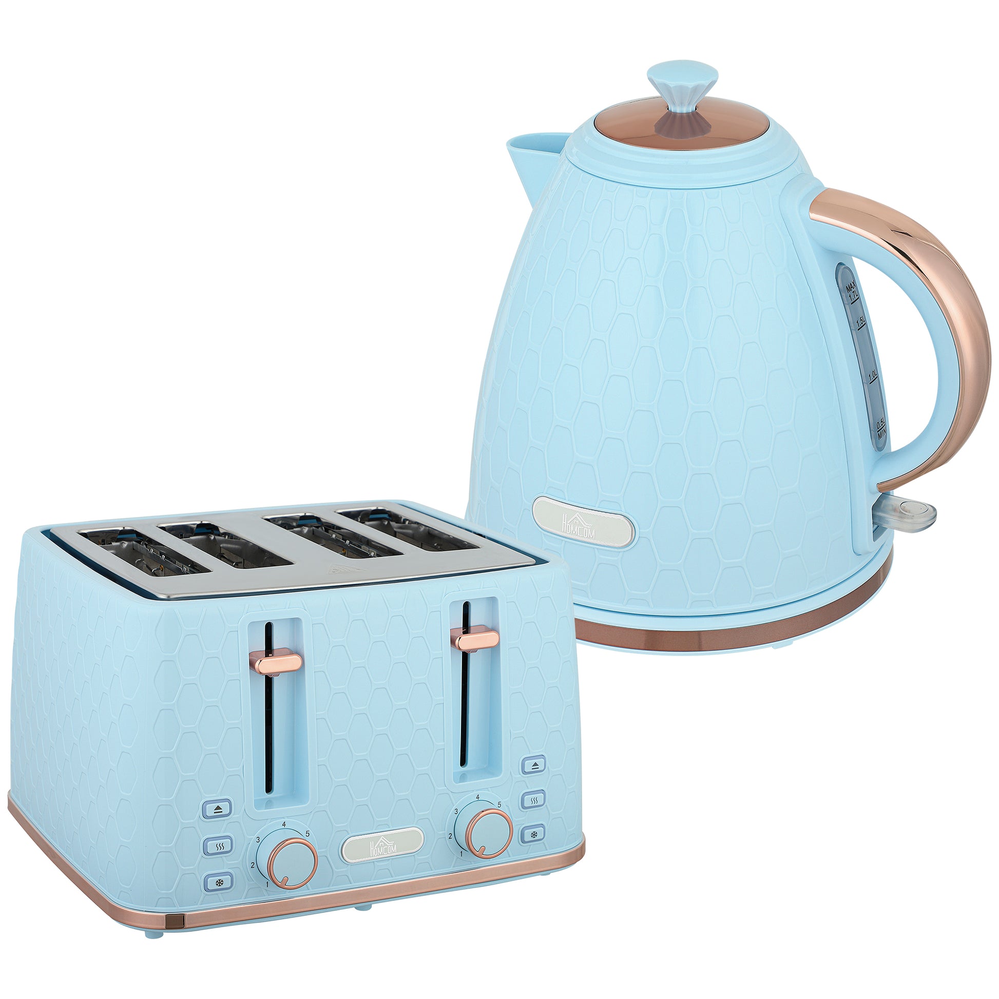 Azure Honeycomb Series: 3000W Rapid-Boil Kettle & 4-Slice Toaster Set