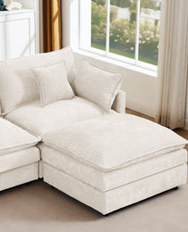 Modular Sectional Sofa, 102 Inch L Shaped Couch Set For Living Room, 3-Seater Comfy Cloud Couches With Movable Ottoman, DIY Combination, Chenille, Beige