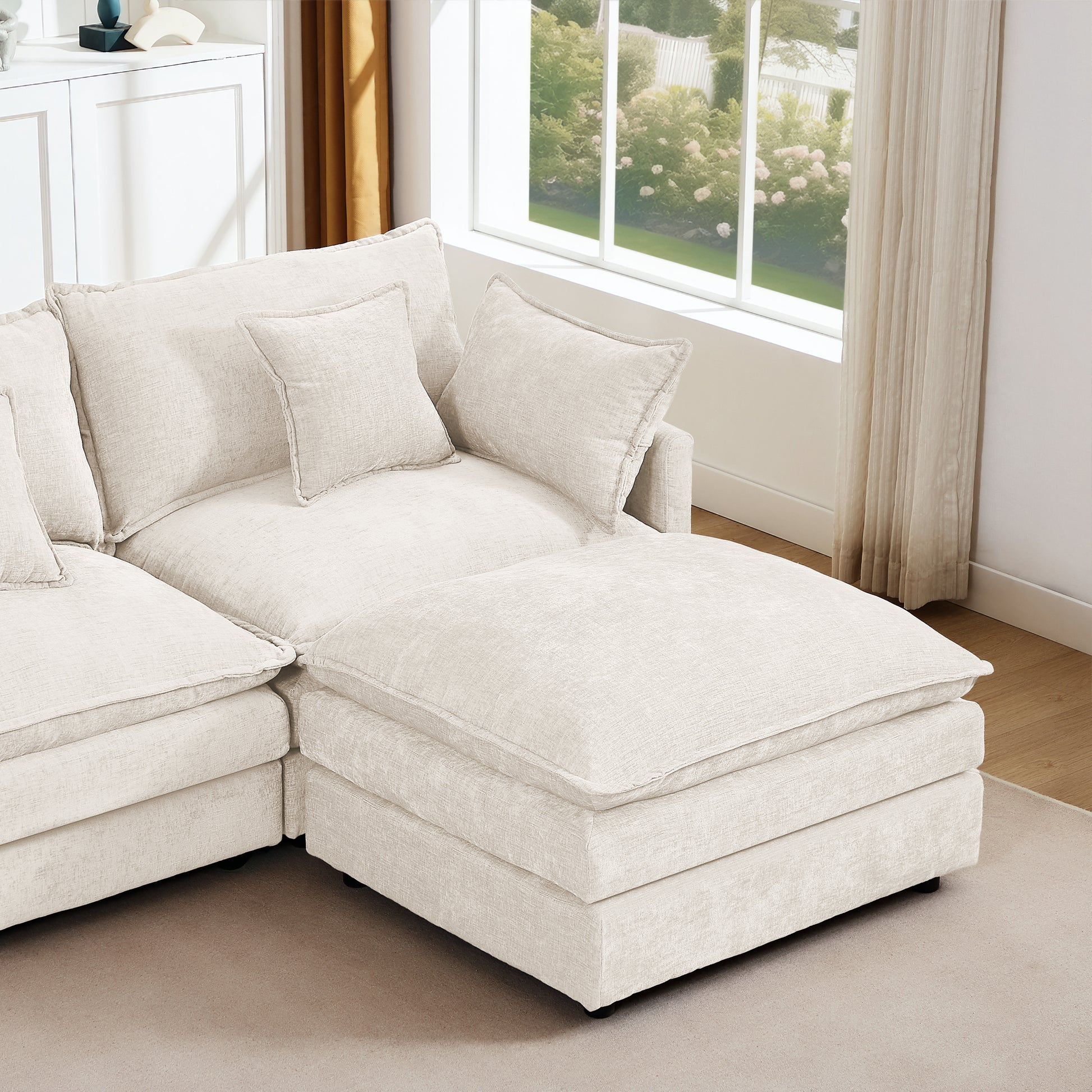 Modular Sectional Sofa, 102 Inch L Shaped Couch Set For Living Room, 3-Seater Comfy Cloud Couches With Movable Ottoman, DIY Combination, Chenille, Beige