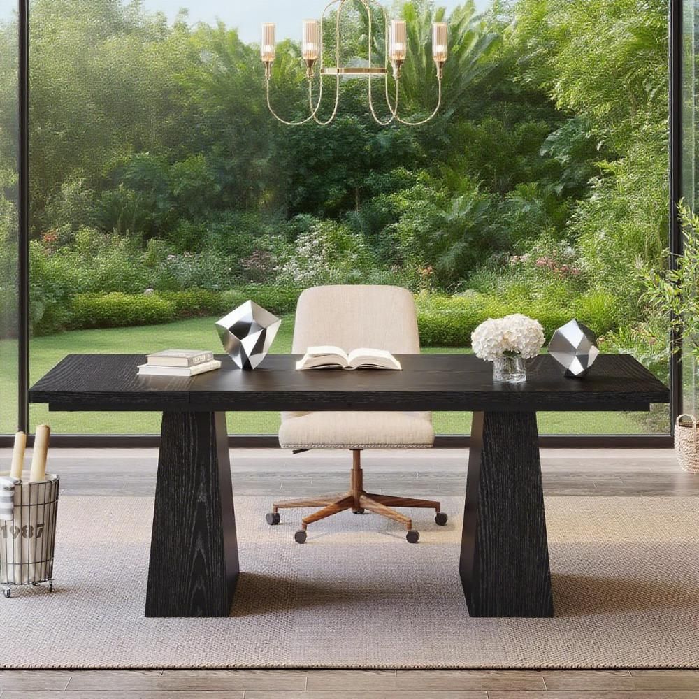 63-Inch Executive Desk, Large Office Computer Desk With Double Pedestal, Modern Simple Workstations Writing Table Conference Table