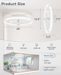 20 Inch White Ceiling Fan With Remote Control  LED Lighting