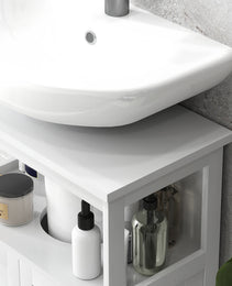 Pedestal Sink Storage Cabinet, Bathroom Under Sink Cabinet with 2 Doors and Open Shelf, Bathroom Vanity, White