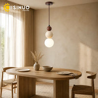 Wabi Sabi Cream Style Pendant Lamp Natural Stone Bedside Small Droplight LED Wooden Decor Light for Home Restaurant Bar Corridor