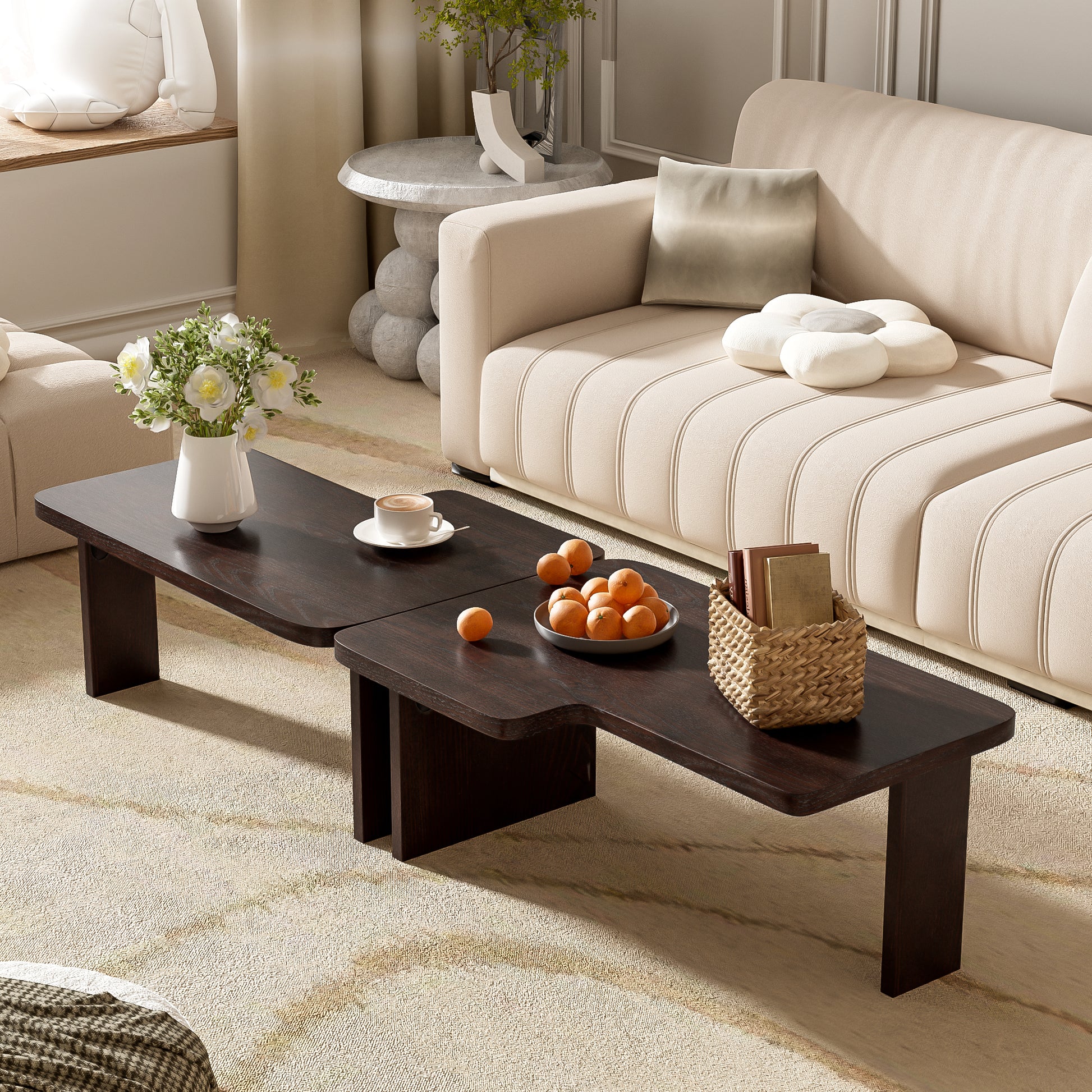 U-Can Modern Minimalist Coffee Table Set, Rectangle Coffee Table With Splicing Design, Multifunctional Combination Table For Living Room