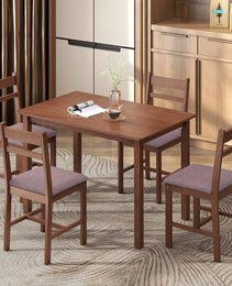 5-Piece Solid Wood Dining Table Set for 4, Farmhouse Kitchen Table with Upholstered Chairs for Dining Room, Light Brown