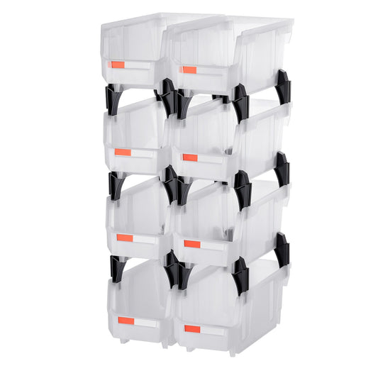 Plastic Stackable Storage Bins, 10.9 X 5.5 X 5.1 Inch (8 Pack), Plastic Containers For Organizing & Storage Bins For Closet, Garage, Small Parts, Office Supplies, Other Accessories, Transparent
