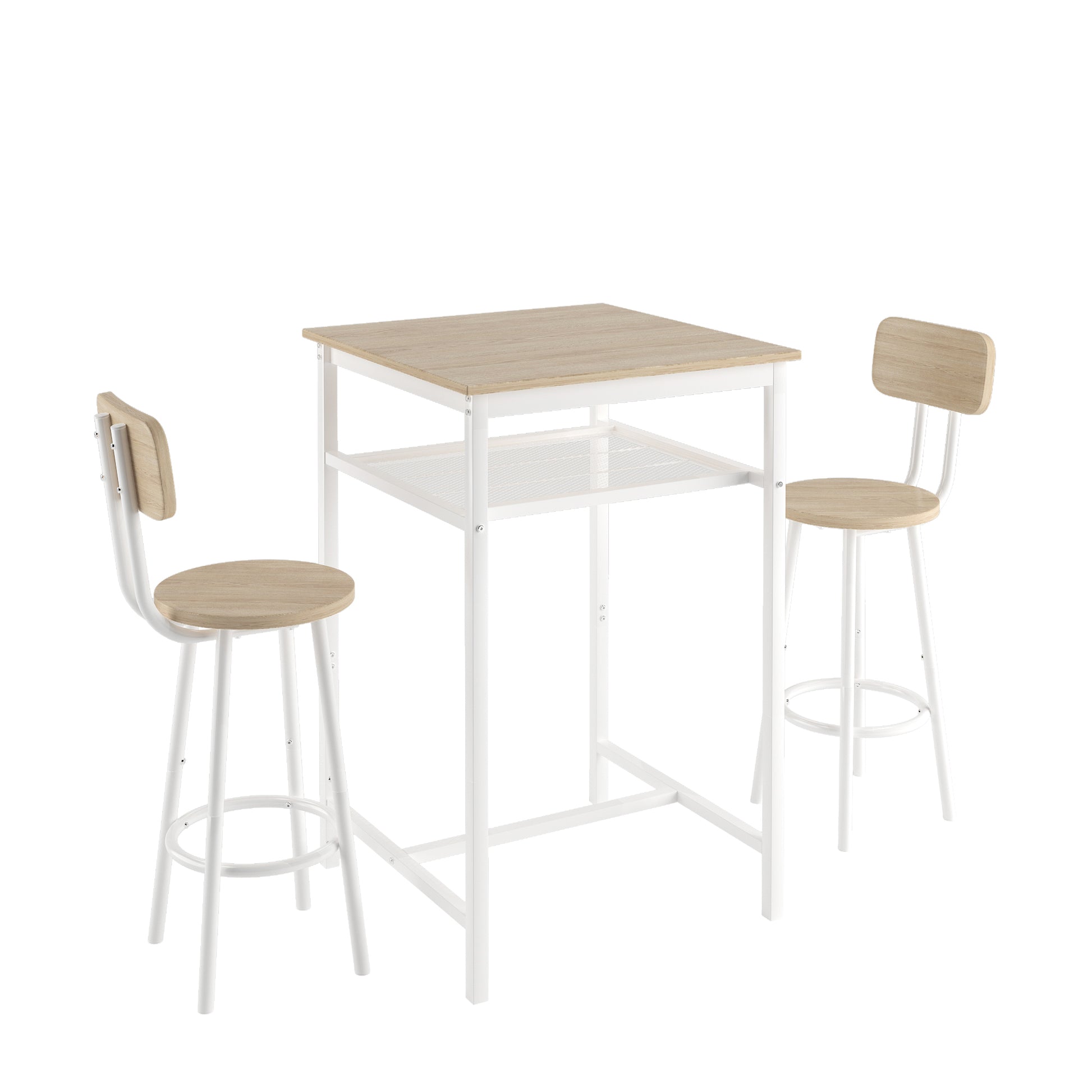 Bar Table, Equipped With 2 Bar Stools , With Backrest And Partition Beige