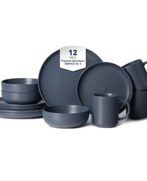12-Piece Stoneware Dinnerware Sets With Mugs  Microwave  Dishwasher Safe  Non-Toxic Dinner Plates Bowls Set Stackable Matte Glaze Kitchenware For 3