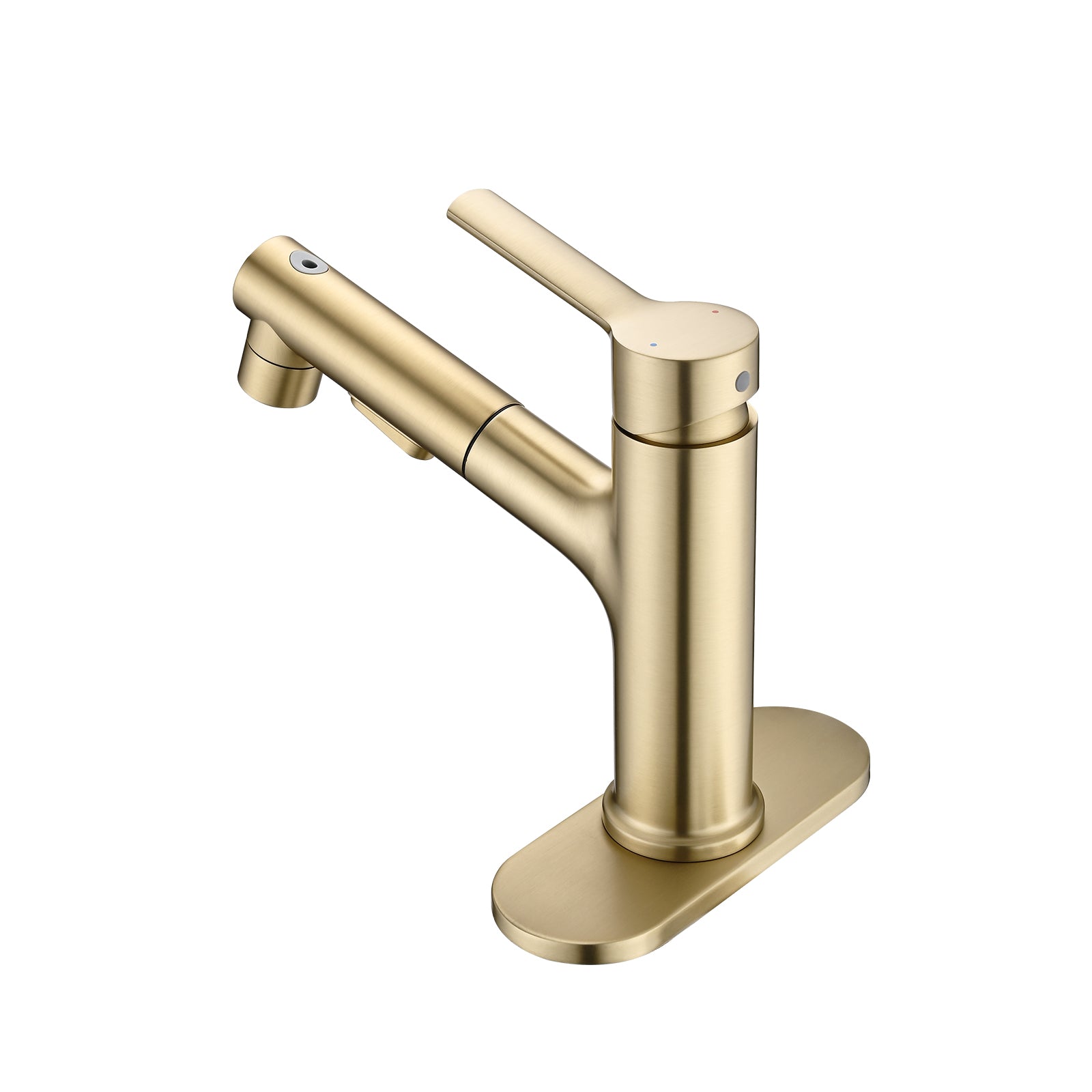 Bathroom Sink Faucet With Pull Out Sprayer, Single Handle Modern Bathroom Basin Faucet With Pop-up Sink Drain Stopper & Deck Plate,Brushed Gold