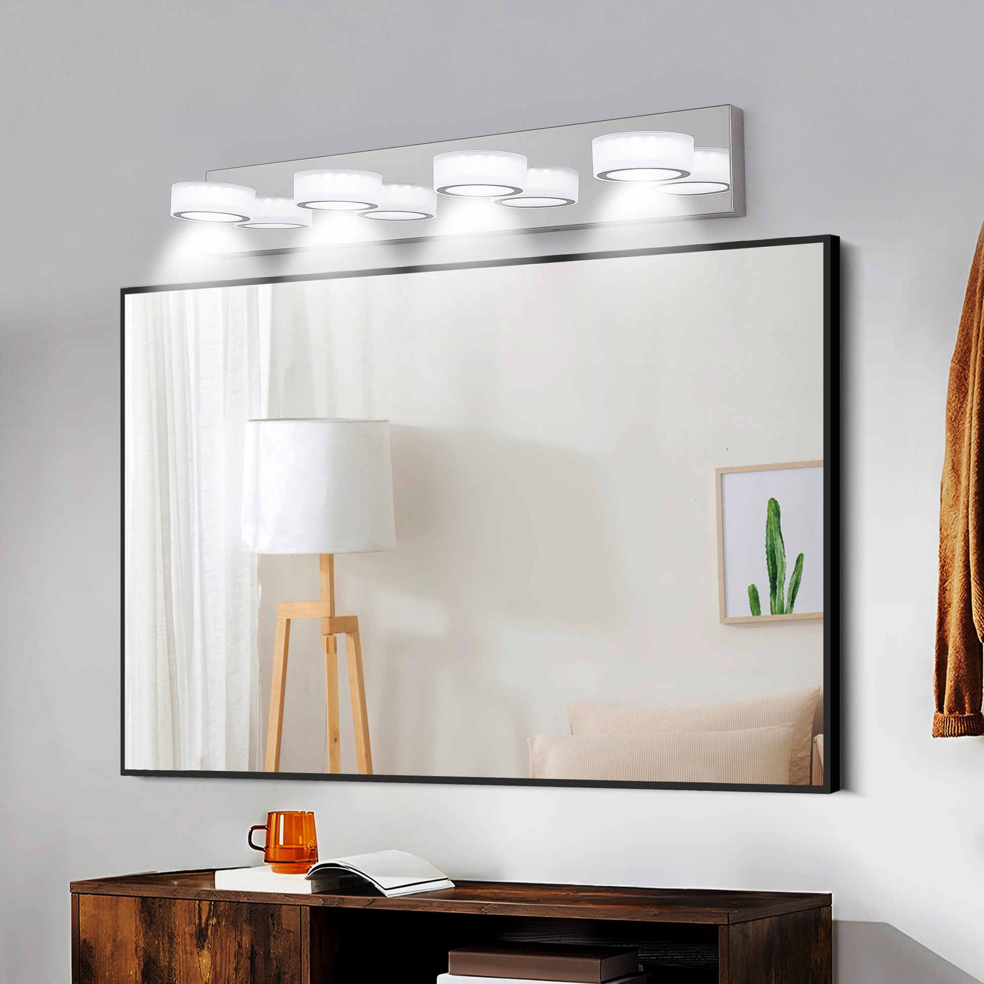 29  Modern 4-Light LED Vanity Light, Sleek Chrome Bathroom Wall Light Fixture For Mirror, Shower, And Bathroom Decor