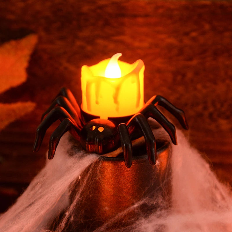 1~10PCS Halloween Decorations LED Candle Light Plastic Spider Pumpkin Lamp for Home Bar Haunted House Halloween Party Decor