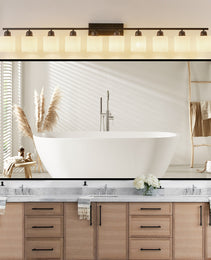 10 Light Bathroom Vanity Lights Over Mirror, 65.4 Inch Black Vanity Lights Fixtures With White Glass Shades Matte Black Modern Vanity Lights Black Bathroom Wall Lighting For Mirror Bedroom