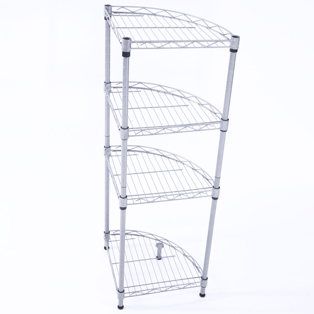 4-Tier Corner Storage Shelves, Wire Shelving Unit, Metal Shelf, Steel Storage Rack For Laundry Bathroom Kitchen Silver