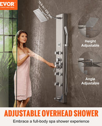 Shower Panel System, 5 Shower Modes, Digital Display Shower Panel Tower, Rainfall, 8 Massage Jets, Tub Spout, 3-Setting Handheld Shower Head 59 Hose, Stainless Steel Wall-Mounted Shower Set