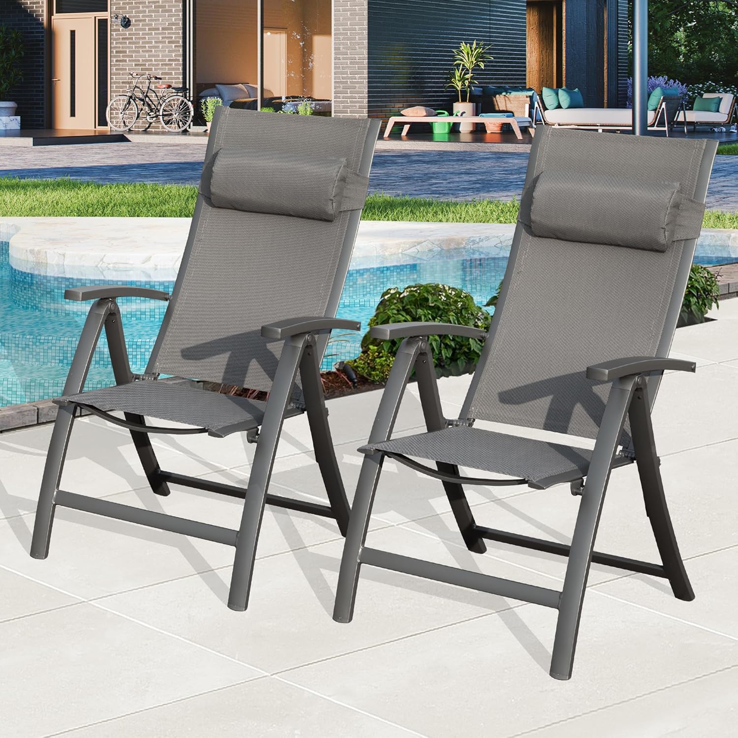 Patio Folding Chairs Set Of 2,Textilene Fabric Seat