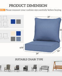 4 Patio Chair Cushions With Seat & Backrest, Fade Resistant Seat Replacement Cushion Set, Blue