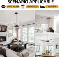 35.43 Inches Modern Sputnik Chandelier 8 Light Dining Room Light Fixture LED Dimmable Pendant Light with Remote Control Black Chandeliers for Living Room Kitchen Bedroom