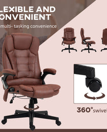 6 Point Vibrating Massage Office Chair with Heat, Microfiber High Back Executive Office Chair with Reclining Backrest, Padded Armrests and Remote, Red