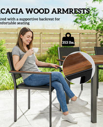 Outdoor Dining Set for 4, Patio Table and Chairs Set with 59" Rectangle Acacia Wood Table and 352 LBS Stackable Chairs