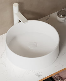 14 Bathroom Sink, Round Vessel Ceramic Basin Without Faucet, NO Cabinet, White