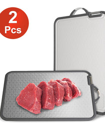 2Pcs Double-Sided Stainless Steel & PP Cutting Board Set – Non-Slip Kitchen Chopping Board with Knife Sharpener & Grinding Zone