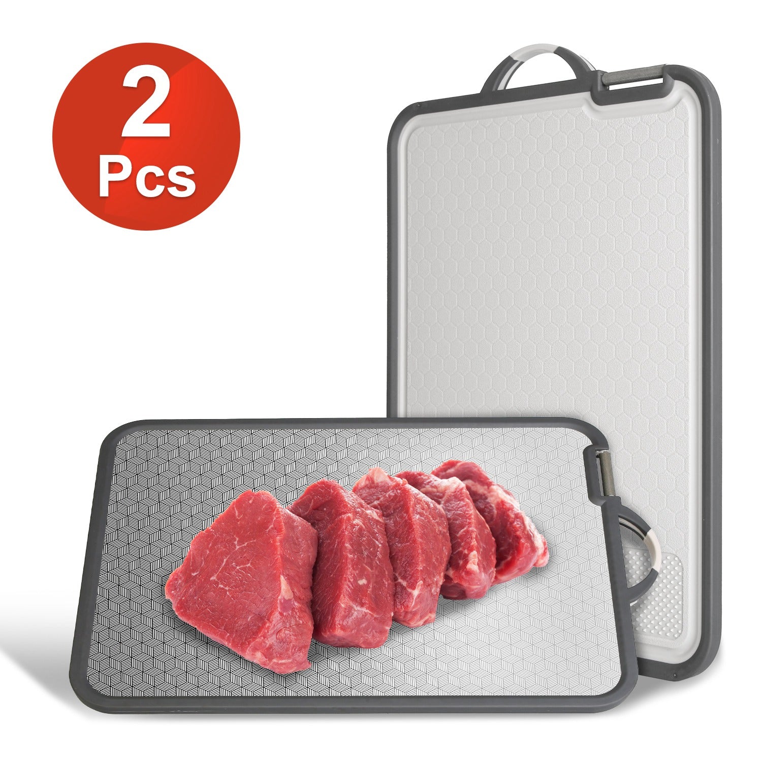 2Pcs Double-Sided Stainless Steel & PP Cutting Board Set – Non-Slip Kitchen Chopping Board with Knife Sharpener & Grinding Zone