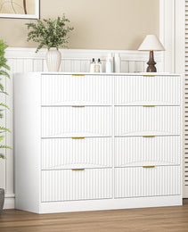 Modern 8 Drawers Dresser Chests For Bedroom,47.2 Wide Wood Chest Of Drawers With Gold Metal Handle,Drawer Organizer For Bedroom,Living Room,Hallway And Entryway,White