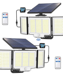 1,2 Pack Solar Lights Outdoor 348 LED Motion Sensor Lights With Remote Control  3 Head Waterproof
