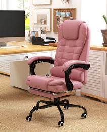 7-Point Vibrating Massage Office Chair High Back Massaging Office Desk Chair with Lumbar Support, Footrest, Pink