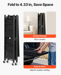 3-Tier Foldable Storage Shelf, 30W X 13D X 36H Inch Folding Metal Rack Shelving Unit, No Assembly Organizer Shelf With 5 Wheels & 4 Hooks For Pantry, Kitchen, Garage, Basement, Black