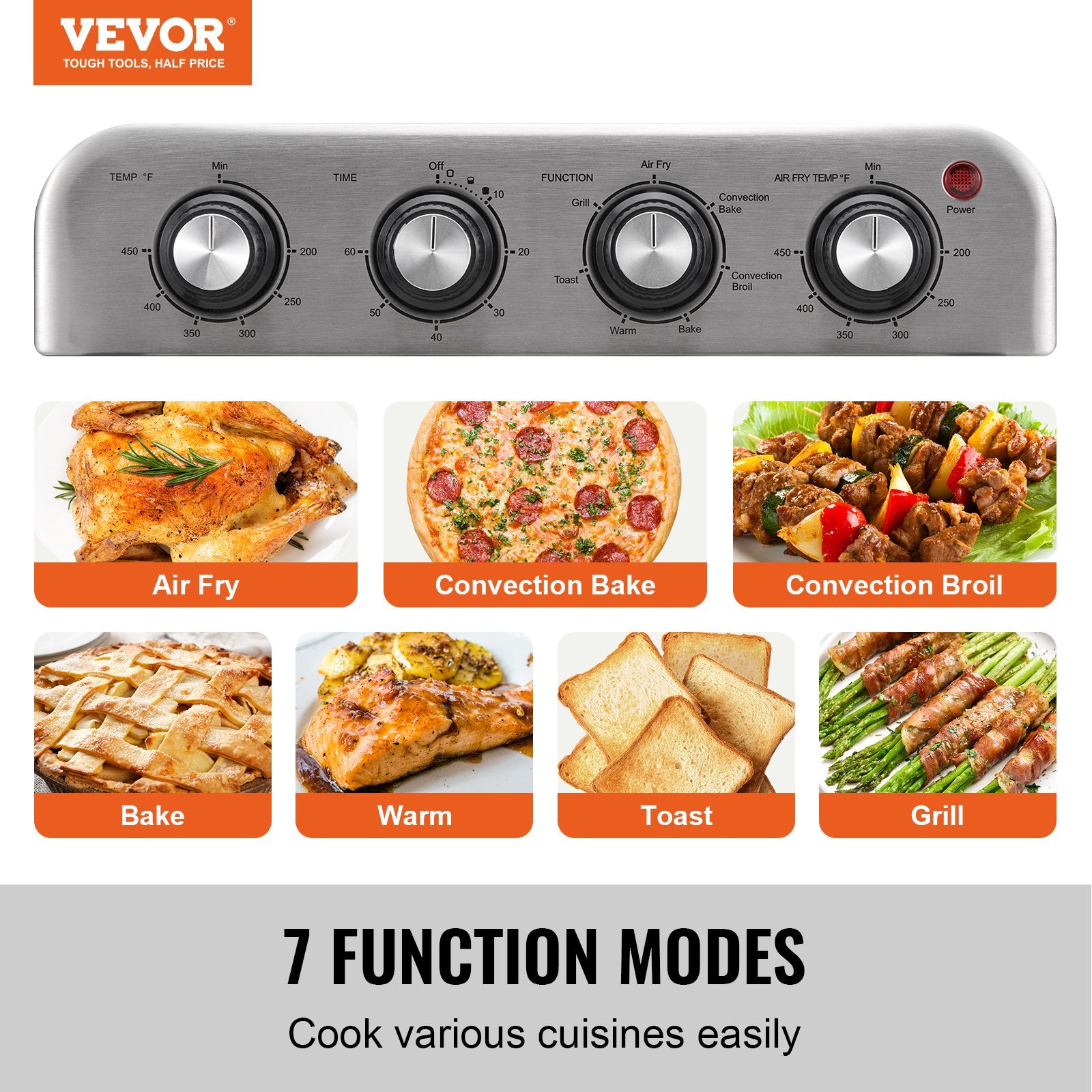 7-in-1 Air Fryer Toaster Oven – 1800W Convection Power with 360° Hot Air Circulation