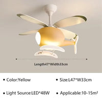 Blue Pink Airplane Children's Room Ceiling Fan Lamp Modern Colorful Helicopter Kids Bedroom Chandelier Cartoon Ceiling Light LED