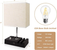 (3 Pack)  Bedside Table Lamp for Bedroom with Dual Fast USB Charging Ports, Fully Dimmable Nightstand Lamps with 2 Phone Stands and 2 Charging Outlets, Desk Lamp with Fabric Shade for Living Room