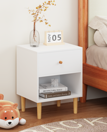 23.22''H Wooden Nightstand With One Drawer One Shelf For Kids, Adults, White