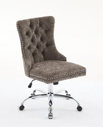 A&A Furniture Office Chair,Modern Chenille Upholstered Tufted Button Home Office Chair With Chrome Metal Base,Adjustable Desk Chair Swivel Office Chair Gray