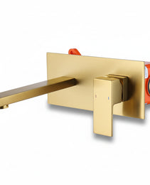 Wall Mount Faucet For Bathroom Sink Or Bathtub, Single Handle 2 Holes Brass Rough-in Valve Included, Brushed Gold[Unable Ship Weekends, TK/TEMU Only For Pickup]