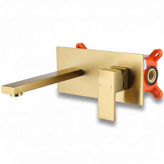 Wall Mount Faucet For Bathroom Sink Or Bathtub, Single Handle 2 Holes Brass Rough-in Valve Included, Brushed Gold[Unable Ship Weekends, TK/TEMU Only For Pickup]