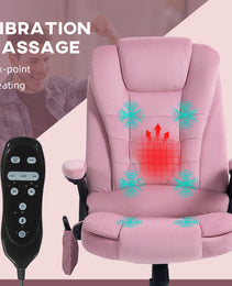 6 Point Executive Office Chair with Heat, Velvet High Back Vibrating Massage Office Chair, Pink