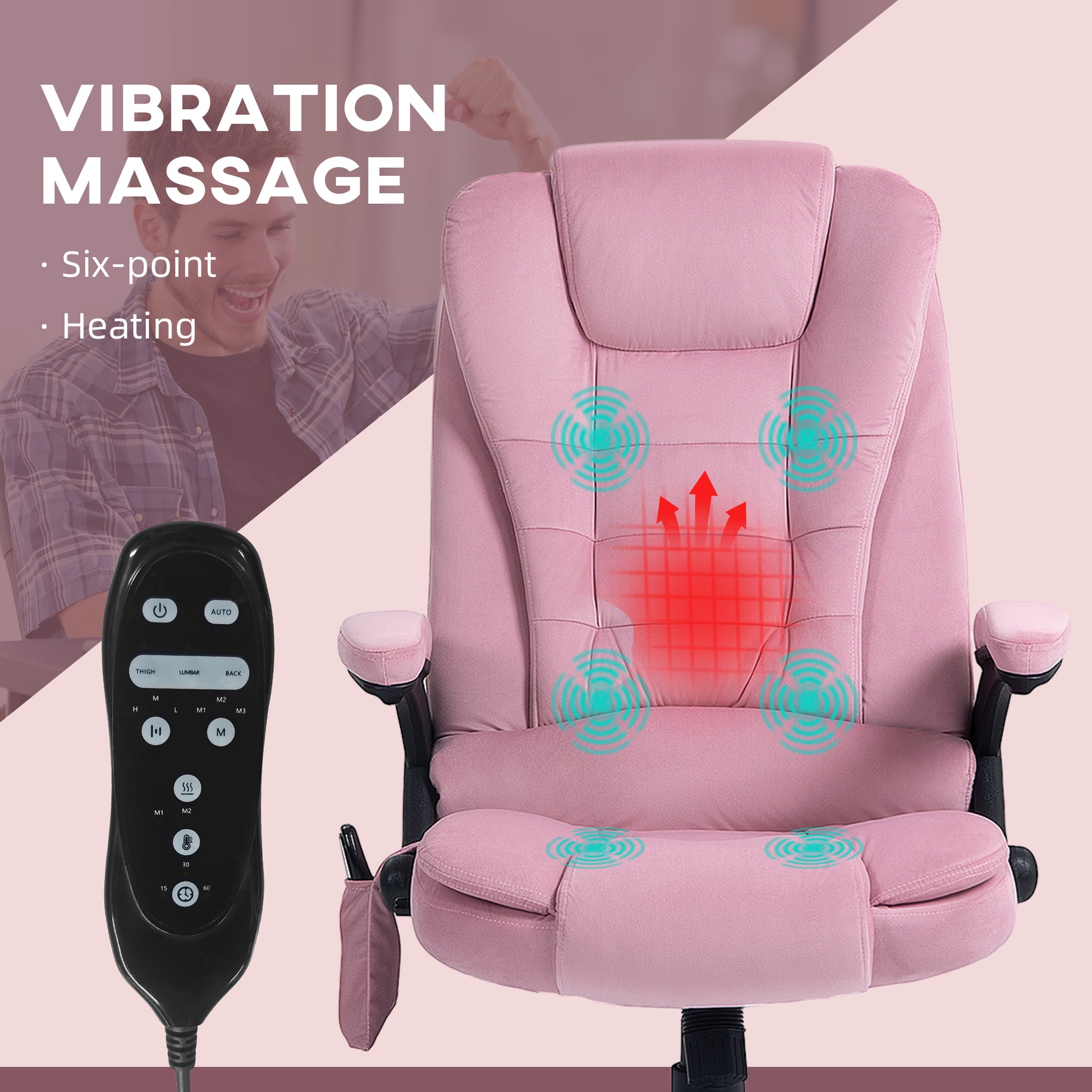 6 Point Executive Office Chair with Heat, Velvet High Back Vibrating Massage Office Chair, Pink