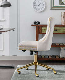 Velvet Fabric Tufted Button Home Office Chair, Adjustable Office Chair Swivel Office Chair