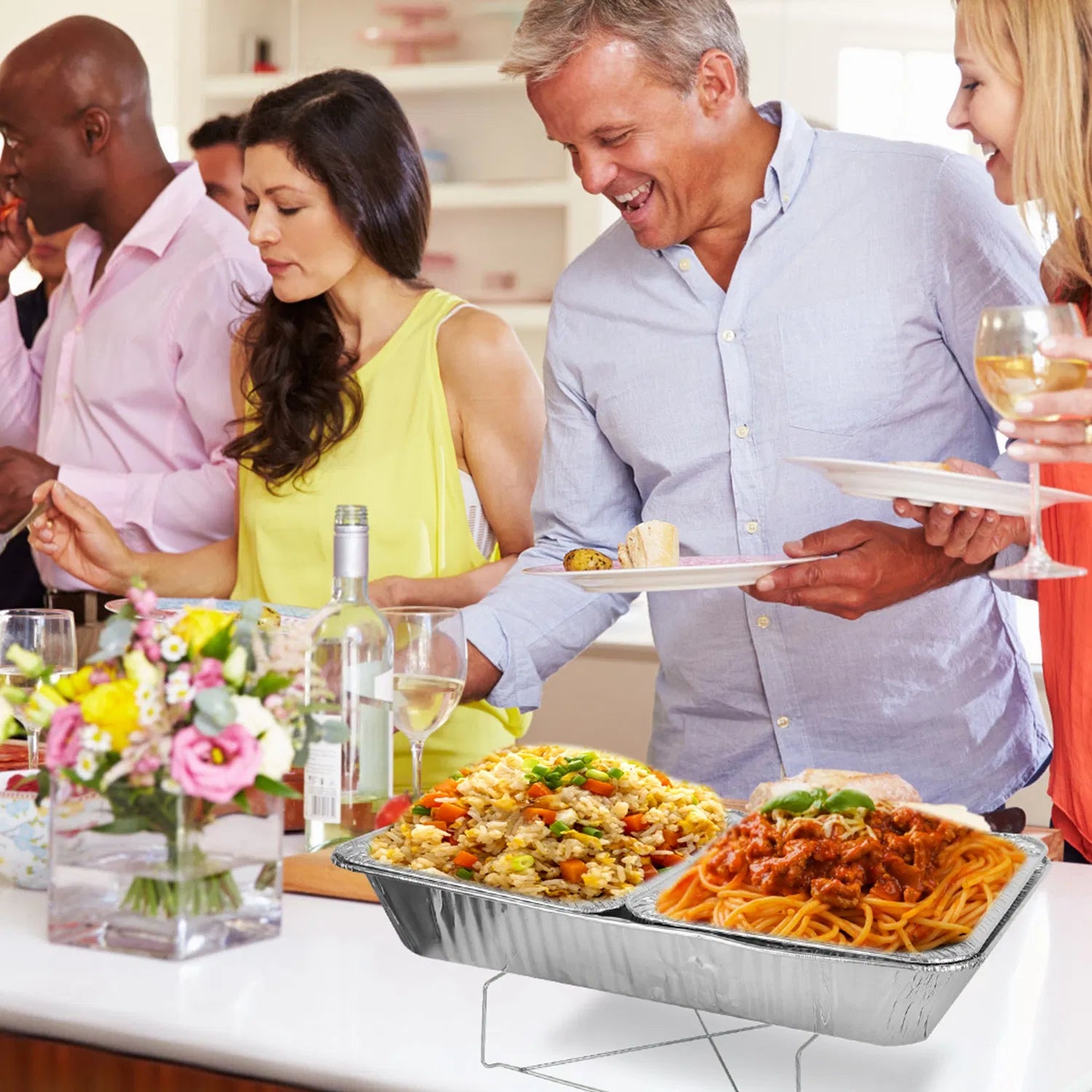 Set Of 42Pcs Disposable Chafing Dish Buffet Set Chafing Servers With Covers Spoons Forks Tongs Full-Size Pans Food Warmers For Parties Events Catering Supplies With Utensils And Lids GPCT5373