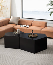 Irregular Pentagon Nesting Coffee Table Set, Geometric Coffee Table Set, Side Table Set, Cocktail Table Set, Center Table Set For Living Room, Bedroom, Black Set Of 2 Pieces