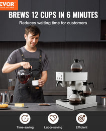 4-Station Commercial Coffee Brewer – 6-Minute Rapid Brew with Quad Warming Plates & 4 Carafes